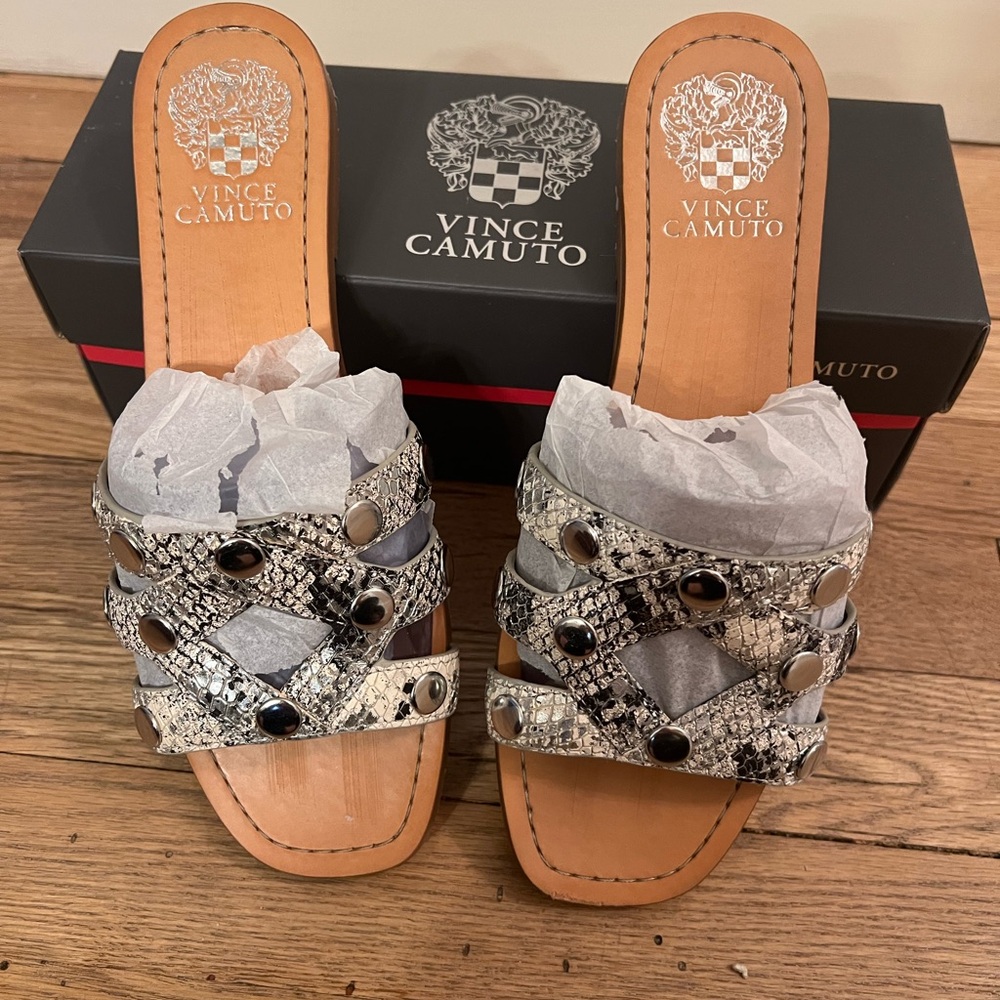 Vince Camino cream multi slides/sandals